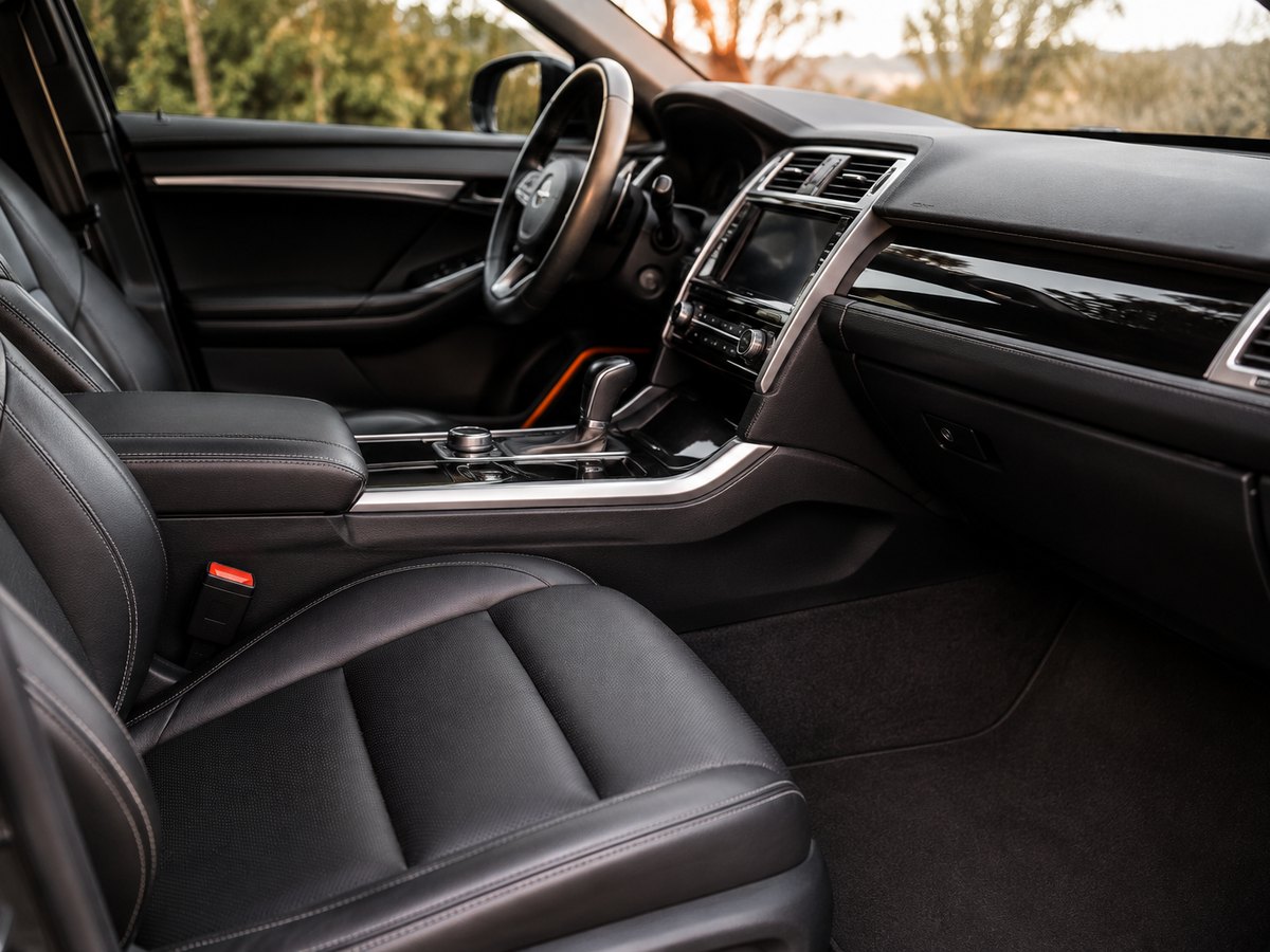 A spotless, conditioned luxury car interior after a deep clean